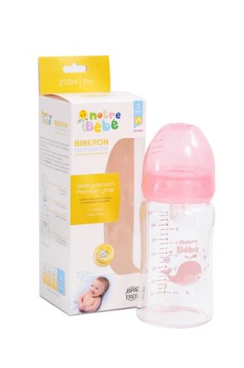NOTRE BEBE BIBERON PREMIUM FEEDING BOTTLE WIDE NECK 3MOIS+ SANS POIGNEE 240ML REF NB183
