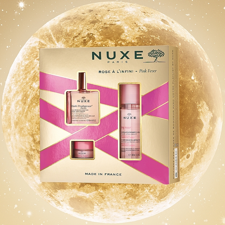 NUXE COFFRET ROSE A L'INFINI HUILE PRODIGIEUSE + VERY ROSE EAU MICELLAIRE + VERY ROSE BAUME A LEVRES