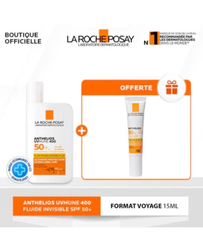 LA ROCHE POSAY OFFRE ANTHELIOS UVMUNE 400 FLUIDE SOLAIRE INVISIBLE SPF 50+ 50 ML+ ANTHELIOS UVMUNE 15 ML OFFERT