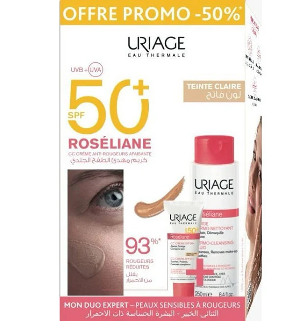 URIAGE ROSELIANE CC CREME SPF50 TEINTE CLAIRE 40ML + DERMO NETTOYANT 250ML
