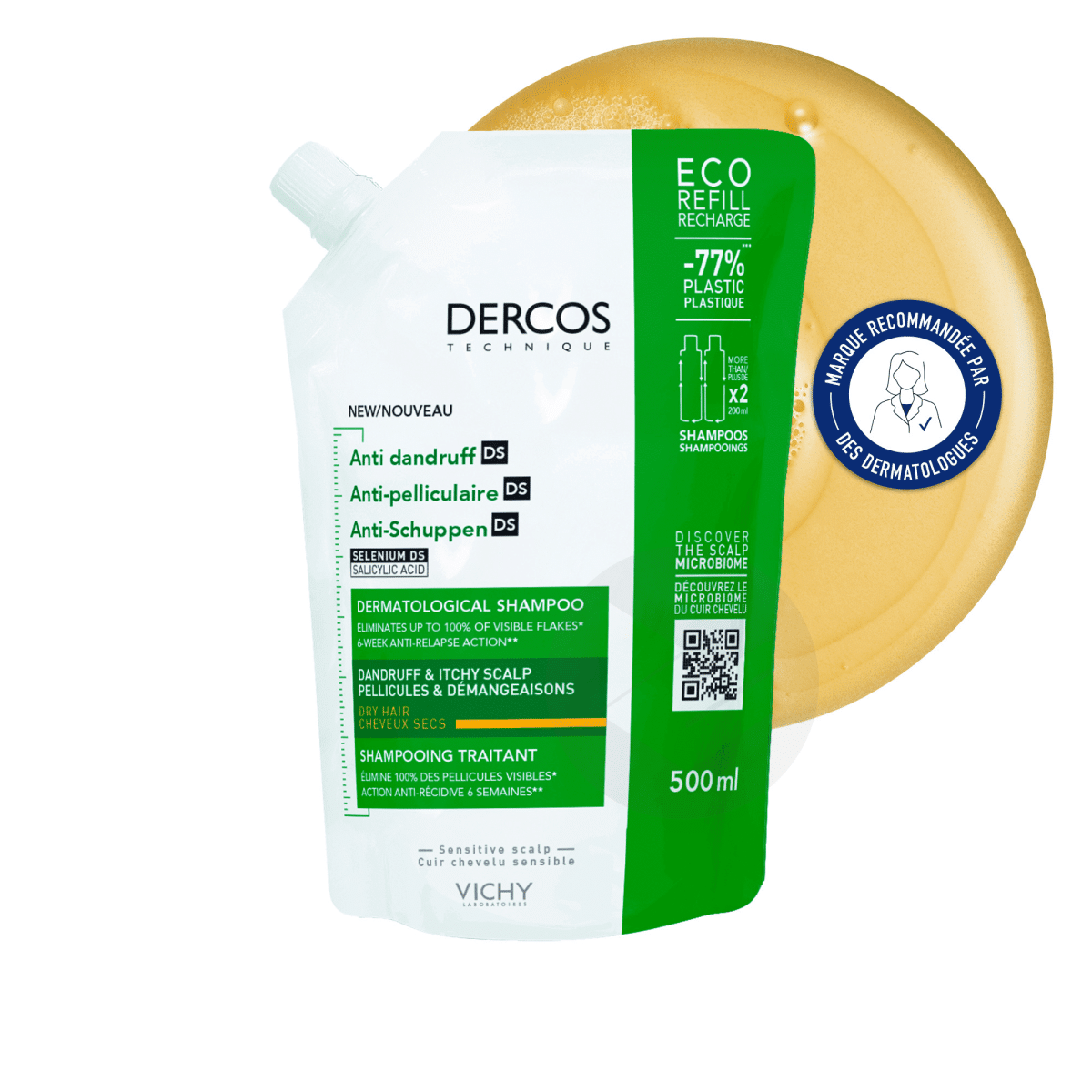 VICHY DERCOS SHAMPOOING ANTI DANDRUF CHEVEUX SECS 500ML