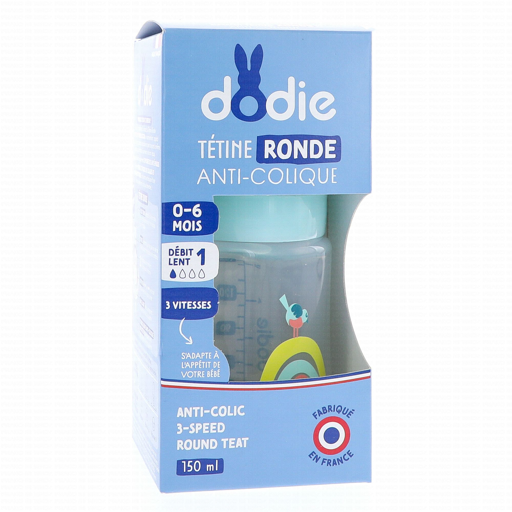 DODIE BIBERON INITIATION+ DECORS TETINE RONDE 3 VITESSES DEBIT 1 0-6MOIS 150ML
