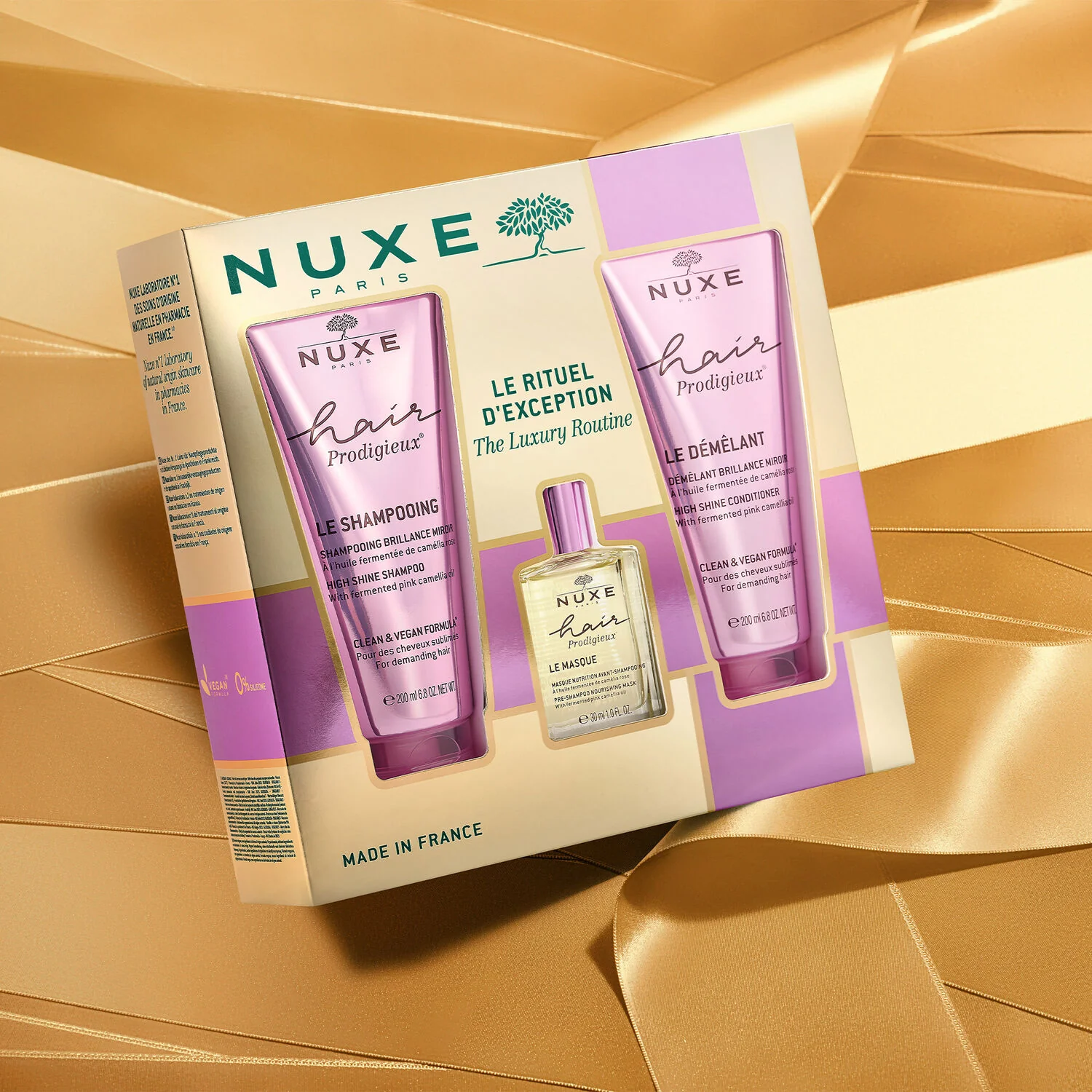 NUXE COFFRET HAIR PRODIGIEUX LE SHAMPOOING BRILLANCE 200ML + LE MASQUE AVANT SHAMPOOING 30ML + LE DEMEANT BRILLANCE 200ML